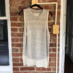 Gray and white linen sleeveless top